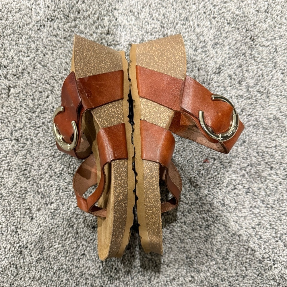 Yokono Made in Spain Toe Loop Wedge Sandals Brown Leather Cork Base Women’s US 8 - Picture 8 of 13